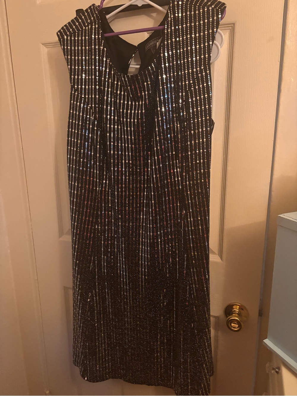 Luxology Black Sleeveless Sequin Stripe Cocktail Dress